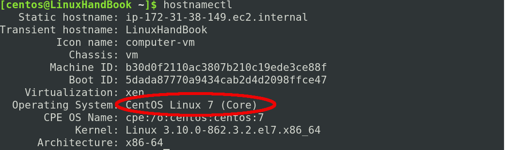 hostnamectl displays the major version number