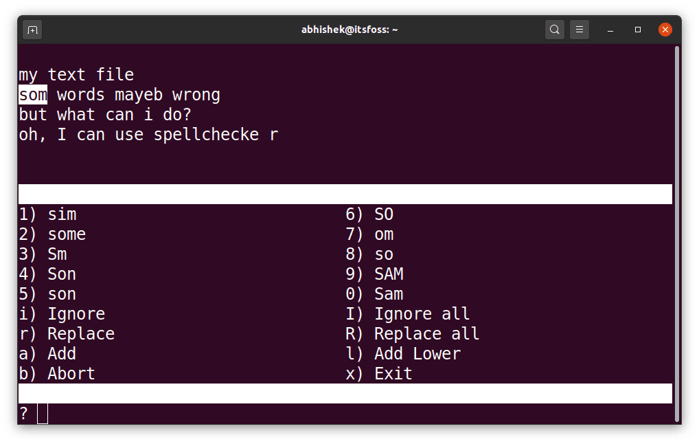 Aspell Linux Command Example