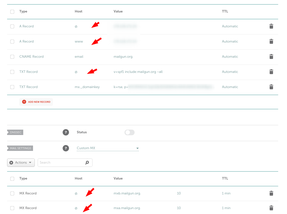 Verify DNS setting change in Mailgun