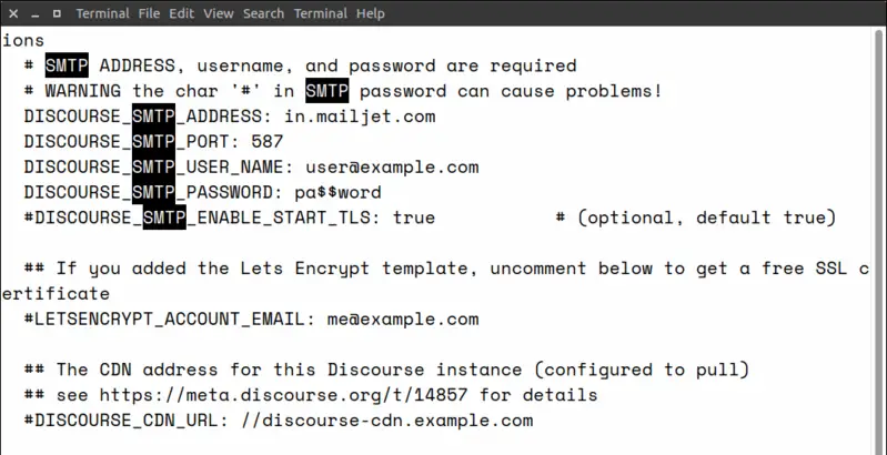 Discourse SMTP Settings