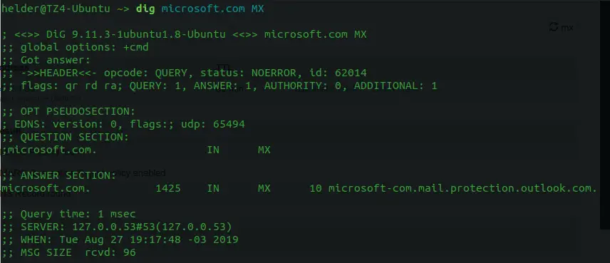 using dig to know what’s the mx record of a domain