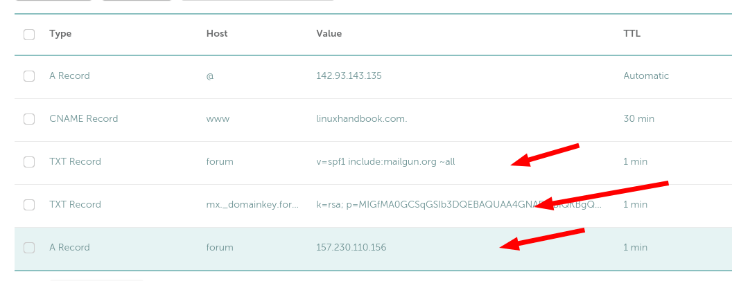 Edit DNS records for setting up the SMTP server