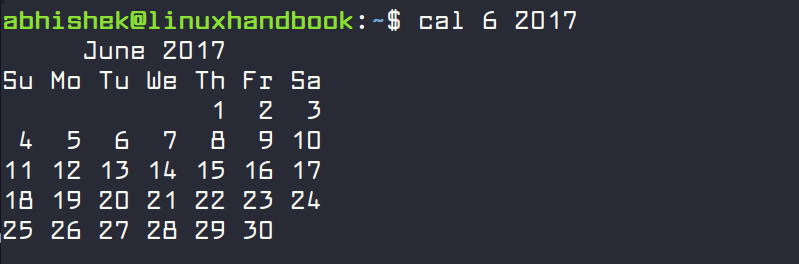 Specific month of a year in Linux calendar command