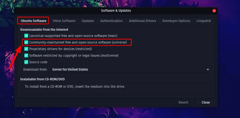 on ubuntu 18.04 enable the universe repository