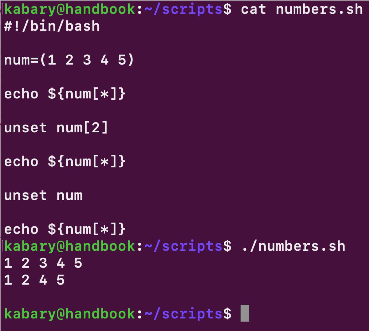 Delete array elements in bash shell script