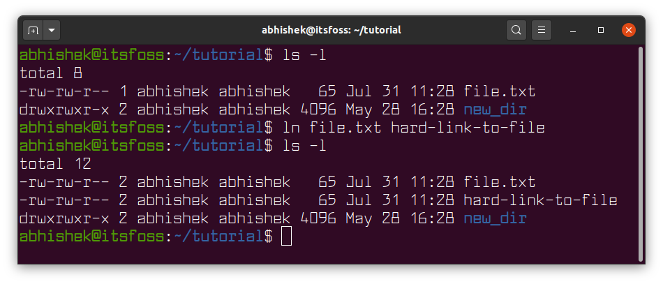 Creating hard link in Linux with ln command