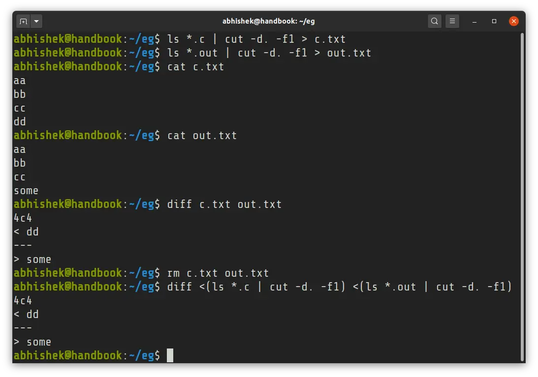 example of bash process substitution