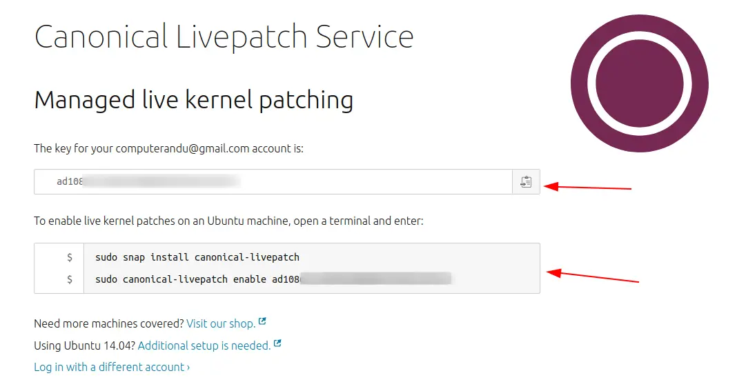 Ubuntu livepatch token