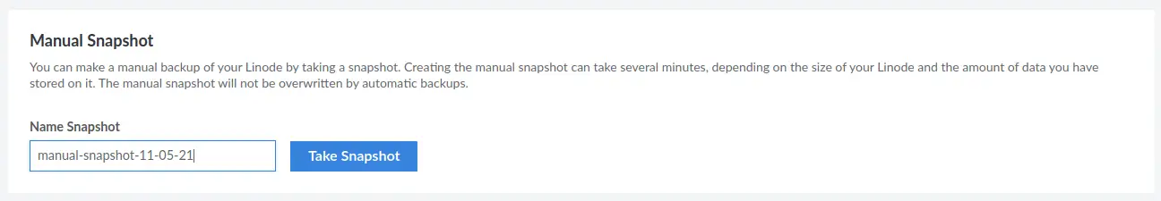 Creating manual snapshot for taking backup on Linode