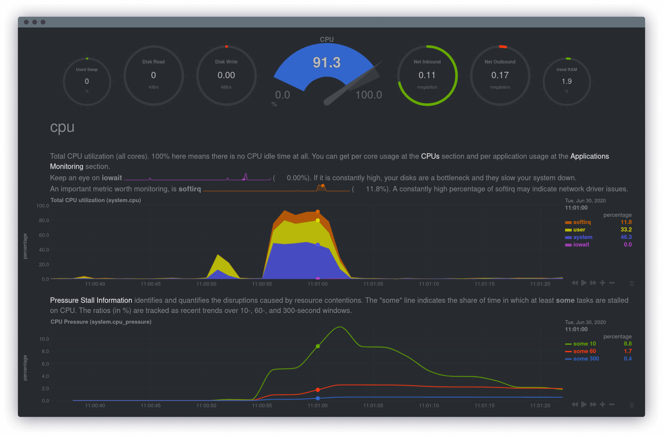 Netdata server monitoring tool