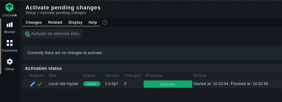 Successful activation status of Checkmk