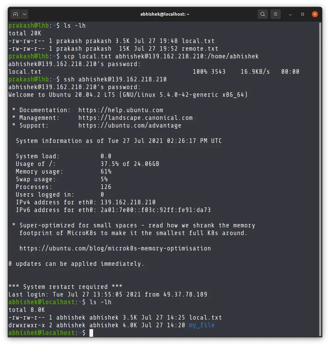 使用 scp 命令通过 SSH 将文件复制到远程 Linux 系统