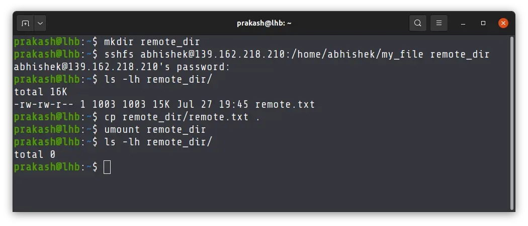 Using sshfs to transfer files over ssh