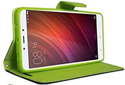 Android phone with flip cover oriented in landscape fashion