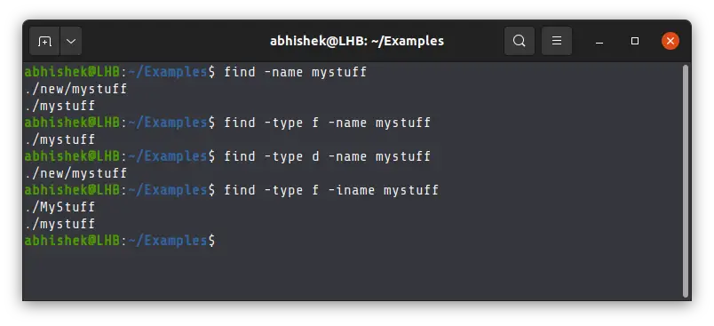 Simple examples of the find command