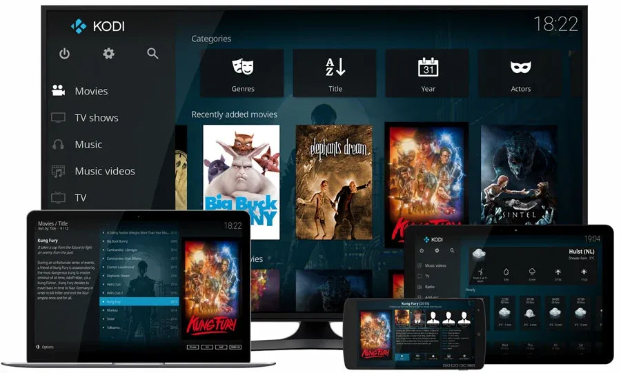 Kodi interface on different devices