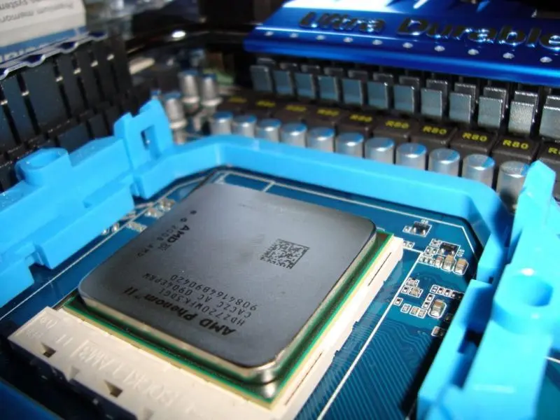 CPU seated on a motherboard of the physical host