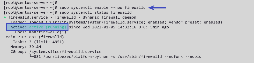 Verify that firewalld is running on CentOS