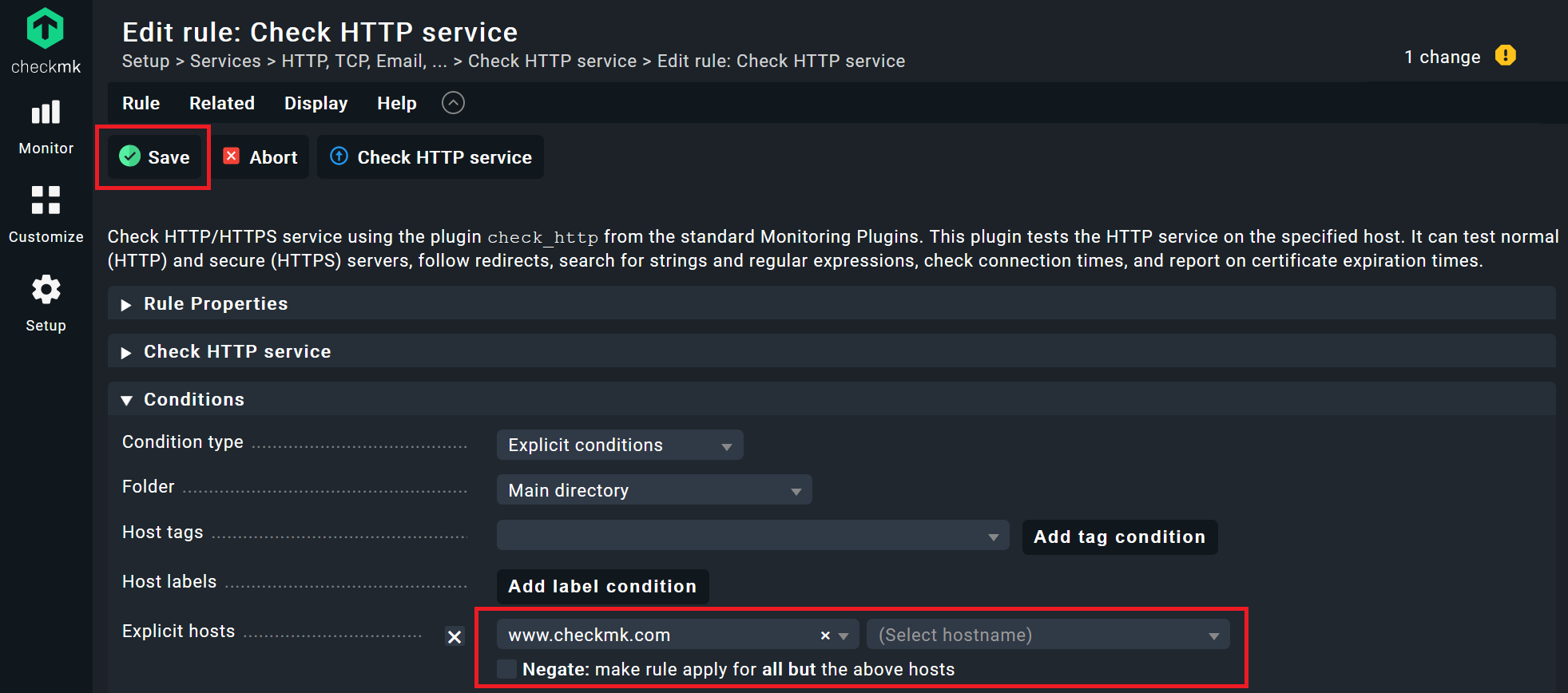 Edit rule for HTTP service check