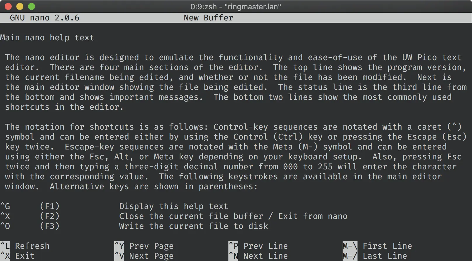 GNU nano help text in macOS