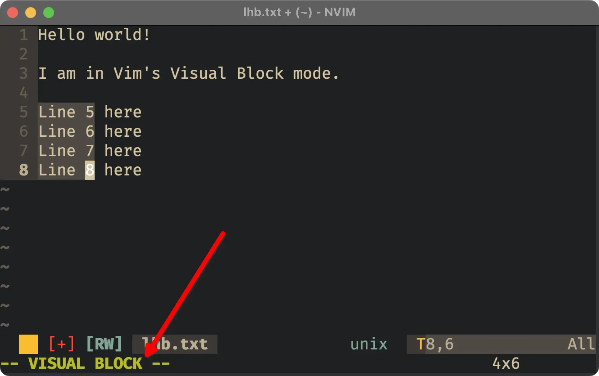 Selecting a block of text in Vim's Visual Block mode