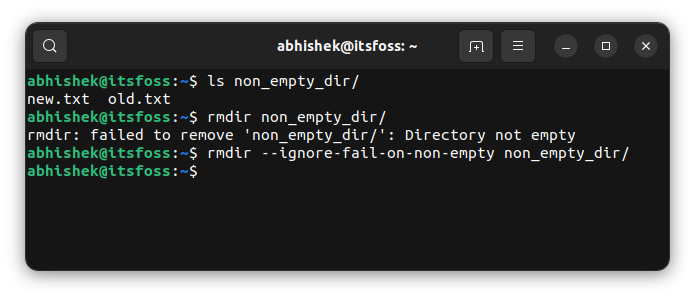 Deleting non empty directory in Linux with rmdir command