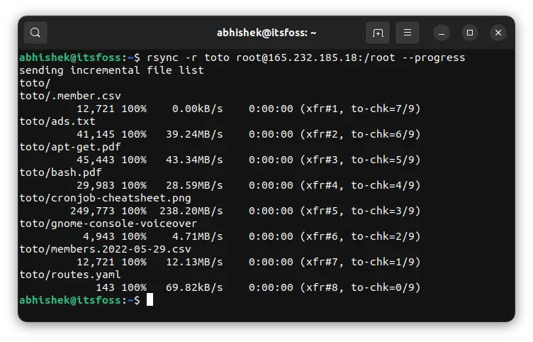 Show progress of file transfer with rsync