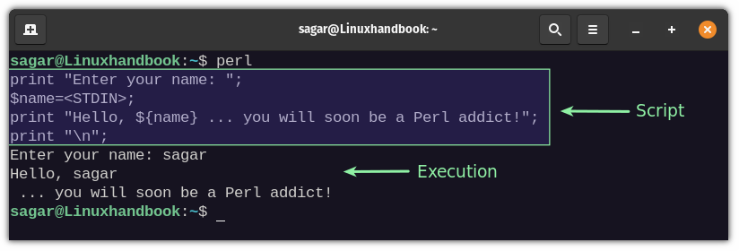 Exécuter le script Perl dans l'invite Perl