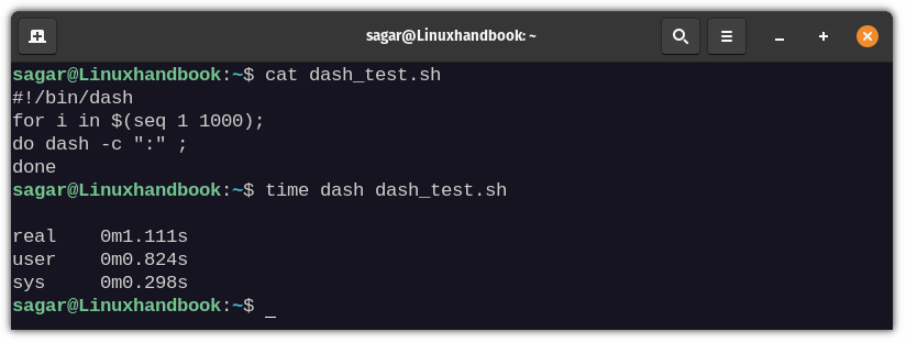 Running benchmark test for bash