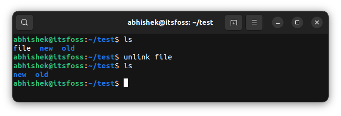 Use unlink command for deleting file in Linux