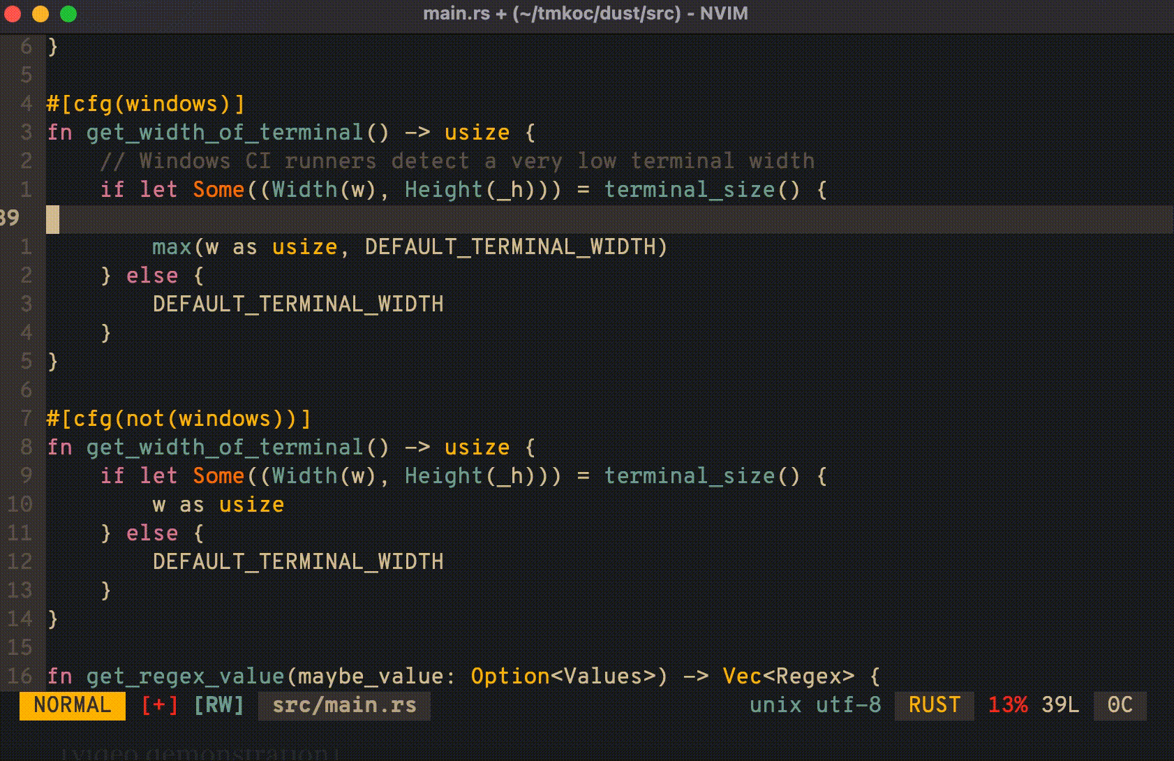 Starting to write code with the correct indent depth in Vim