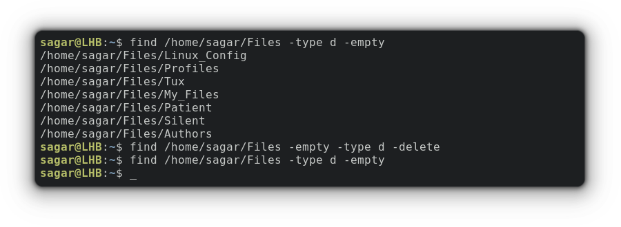 Delete empty directories using find command