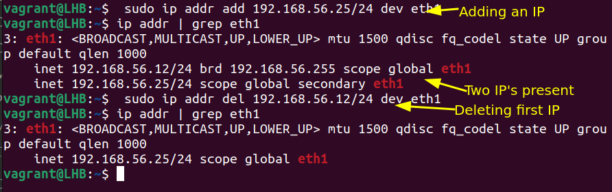 how to set ip address in linux by command