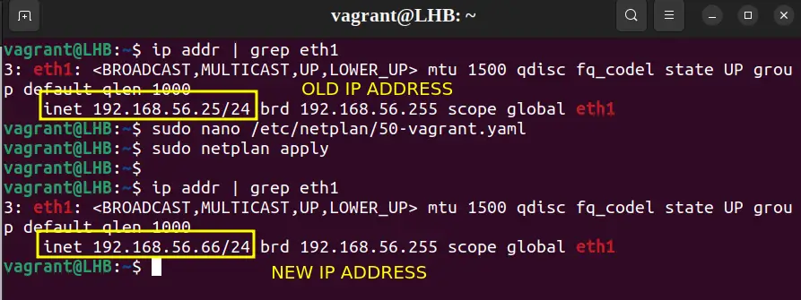 ubuntu command line ip address change