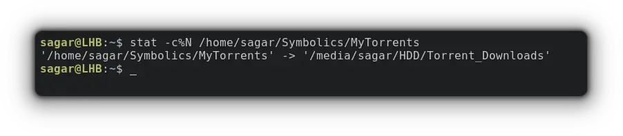 stat command with less clutter showing original source of symbolic link