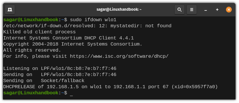 Interface réseau spécifique vers le bas sous Linux à l'aide de la commande ifdown