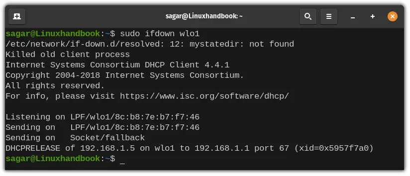 Down specific network interface in linux using ifdown command