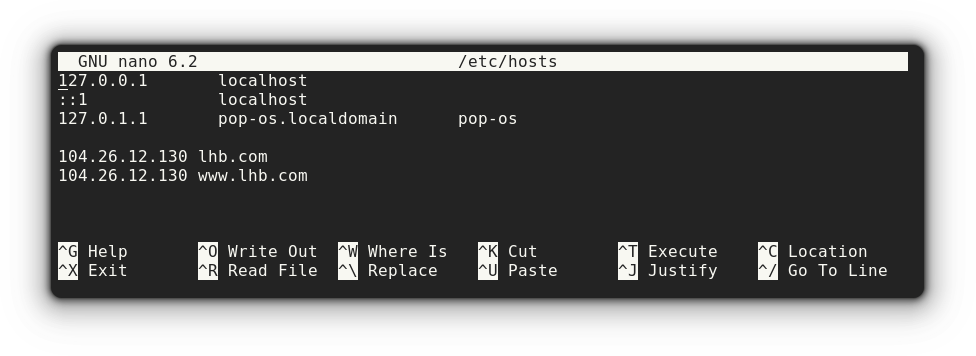 create website shortcuts using hosts file in linux