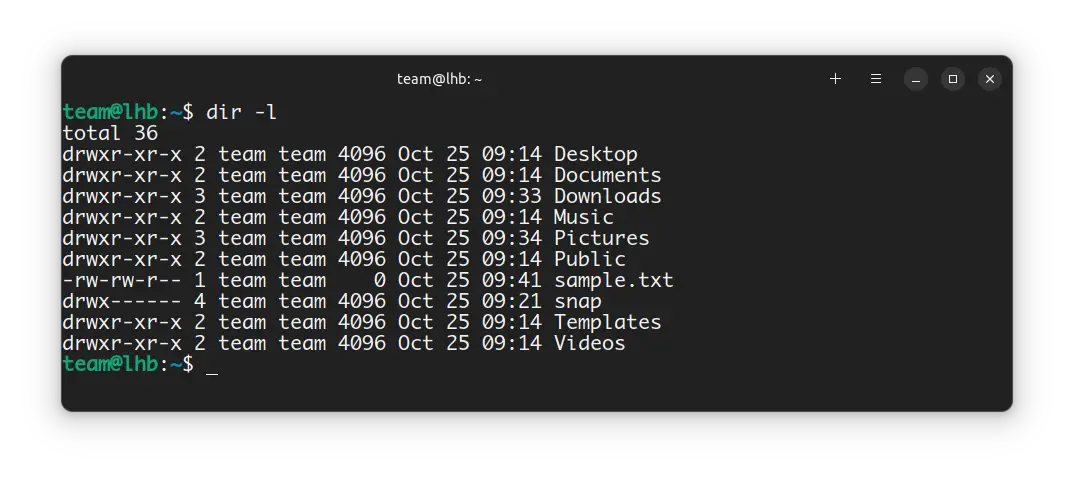 Long Listing Format with dir command