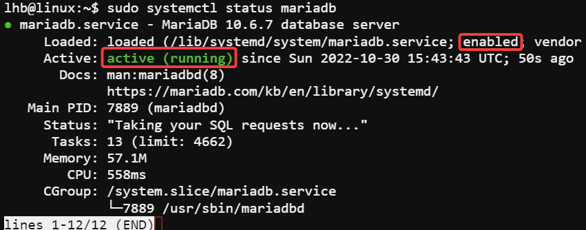 Enable MariaDB service
