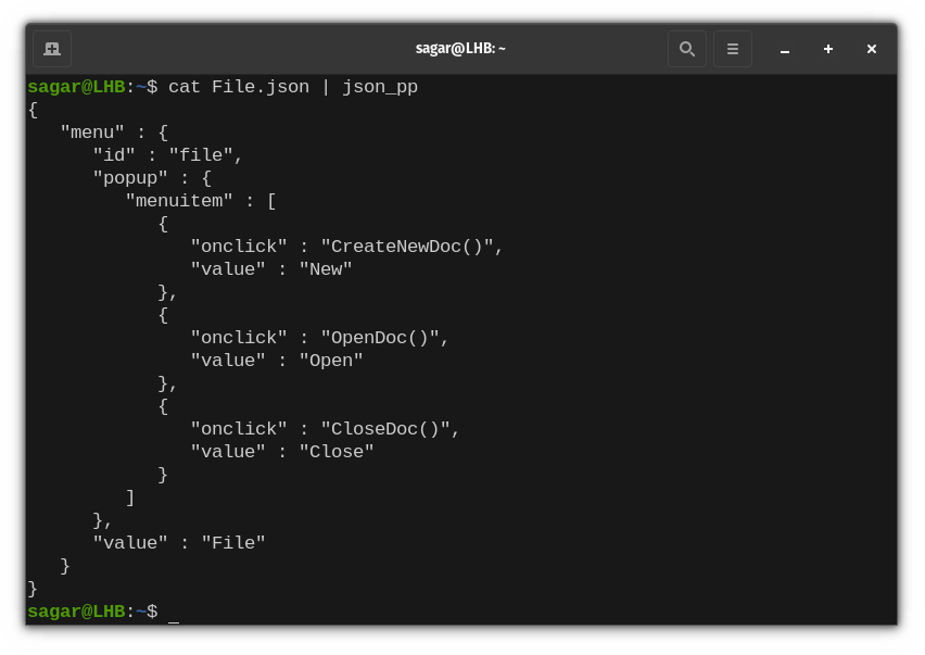pretty print JSON File in Linux using the json_pp command