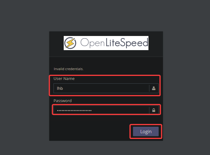 Admin panel of OpenLiteSpeed server