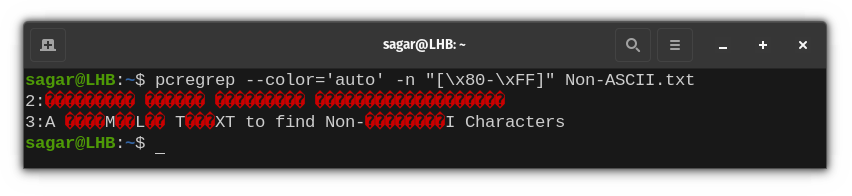 use pcregrep command to find non-ascii characters in text file