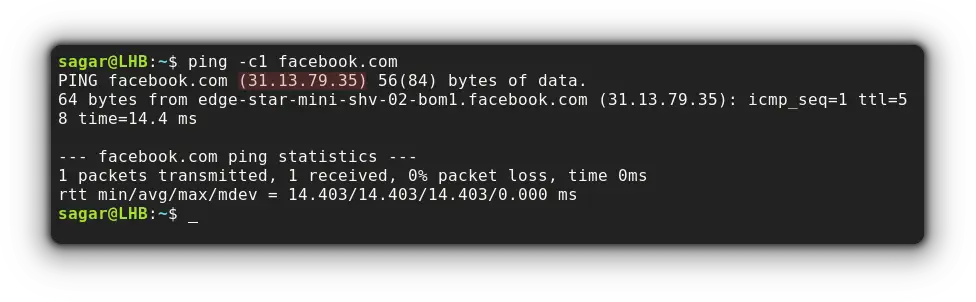 check ip using ping command in linux