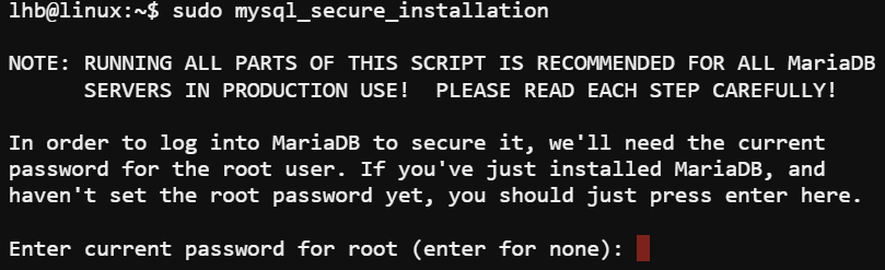Securing MariaDB installation