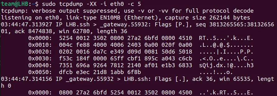 Print the data in ascii format with tcpdump command in Linux