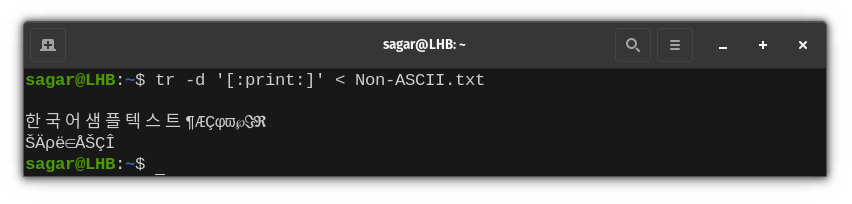 use tr command to find non-ascii characters in text file