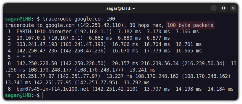 Set maximum packet length in traceroute