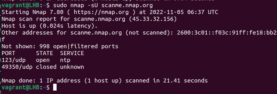 UDP scan with nmap