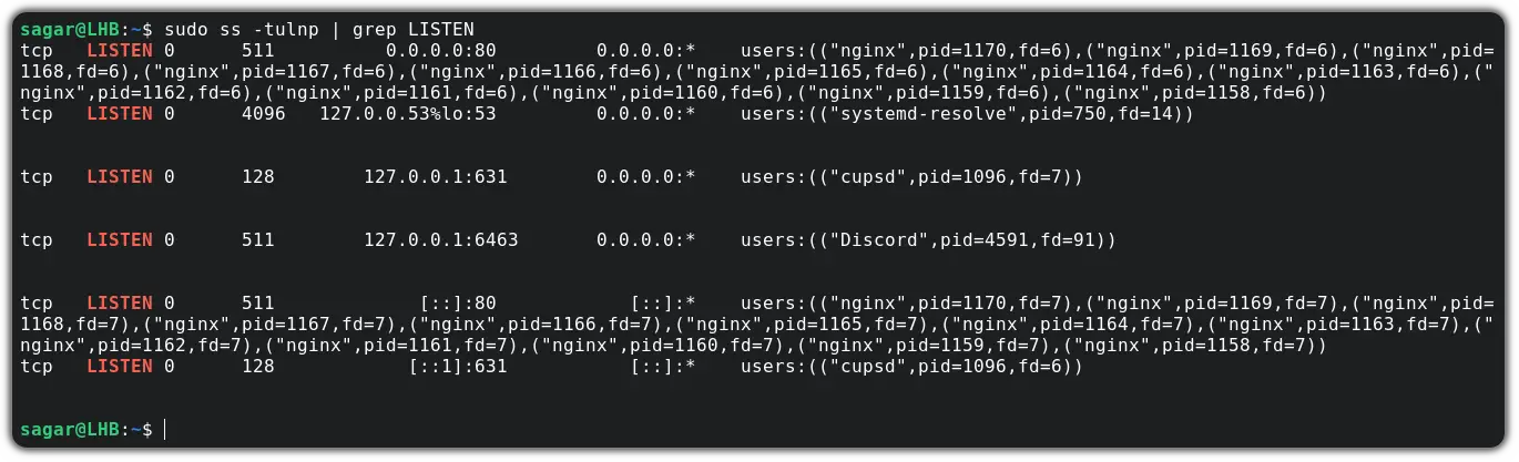 find open ports with service names attactched to it